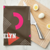 Elegant Brown Orange Geometric Personalized Name  キッチンタオル (四つ折り)