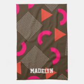 Elegant Brown Orange Geometric Personalized Name  キッチンタオル (縦)