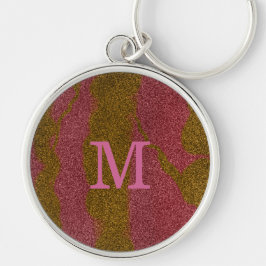 Elegant Brown Pink Glitter Monogram Keychain キーホルダー