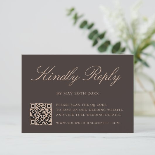 Elegant Brown QR Code Wedding 出欠カード (スタンド正面)