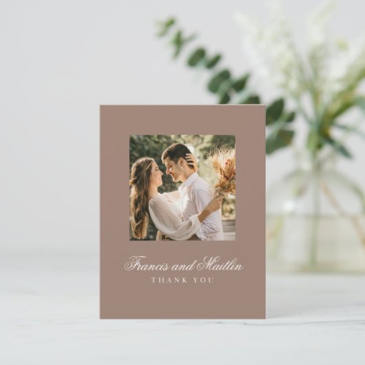 Elegant Brown Romantic Photo Wedding サンキューカード (スタンド正面)