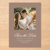 Elegant Brown Romantic Photo Wedding Save the Date アクリル招待状 (正面)