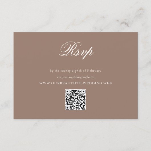 Elegant Brown Romantic QR Code Wedding 出欠カード (正面)