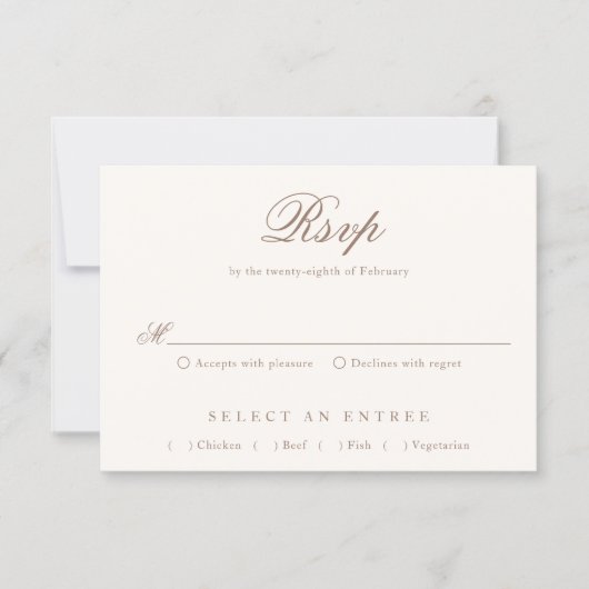 Elegant Brown Romantic Wedding 出欠カード (正面)