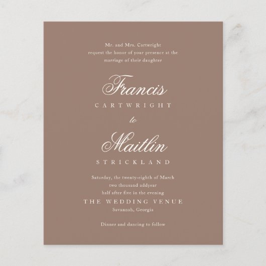 Elegant Brown Romantic Wedding Invitation (正面)