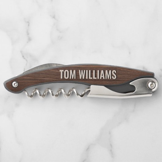Elegant Brown Wood Texture Modern Style Monogram ソムリエナイフ (裏面)
