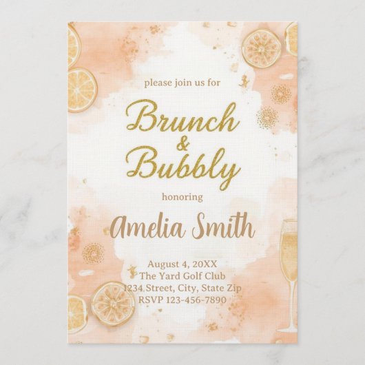 Elegant Brunch & Bubbly Invitation – Peach 招待状 (正面)