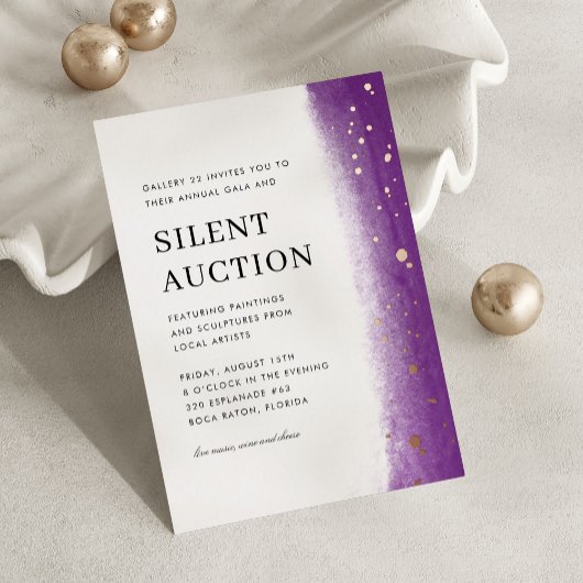 Elegant Brush Stroke Gala & Silent Auction Purple 箔招待状