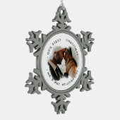 Elegant Brushstroke Overlay Photo | Mr. & Mrs. スノーフレークピューターオーナメント (左)