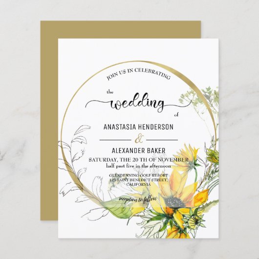 Elegant Budget Invitation to wedding ceremony. (正面/裏面)