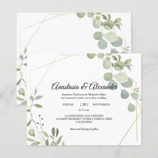 Elegant Budget Invitation to wedding ceremony. (正面/裏面)