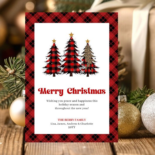 Elegant Buffalo Check Christmas Trees Card シーズンカード