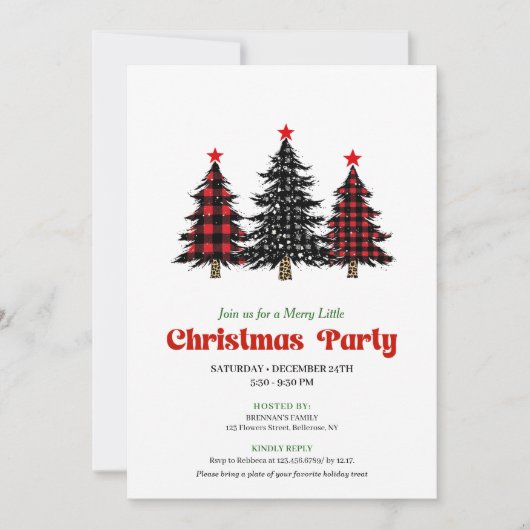Elegant Buffalo Christmas Tree Holiday Printable 招待状 (正面)
