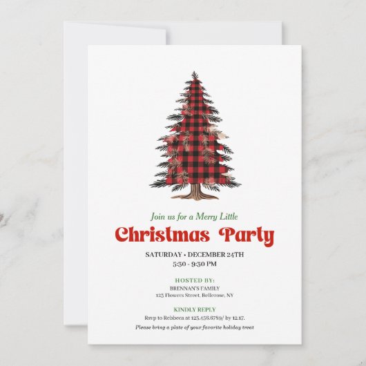 Elegant Buffalo Christmas Tree Printable Invite 招待状 (正面)