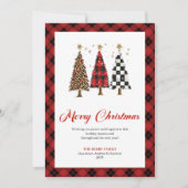 Elegant Buffalo Plaid Christmas Tree Leopard Card シーズンカード (正面)