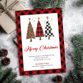 Elegant Buffalo Plaid Christmas Tree Leopard Card シーズンカード