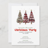 Elegant buffalo plaid Christmas tree party invite 招待状 (正面)