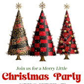 Elegant buffalo plaid Christmas tree party invite 招待状