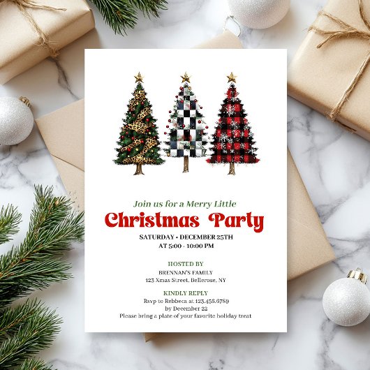 Elegant buffalo plaid Christmas tree party invite 招待状