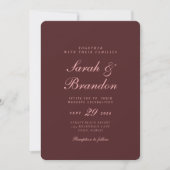 Elegant Burgundry Script Wedding Invitation 招待状 (正面)