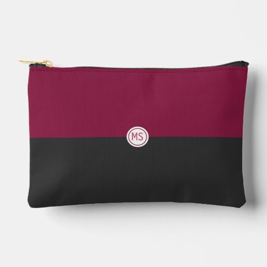 Elegant Burgundy and Black Color Block Monogram アクセサリーポーチ (正面)