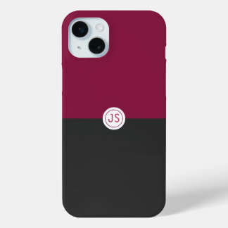 Elegant Burgundy and Black Monogram iPhone 15 Miniケース