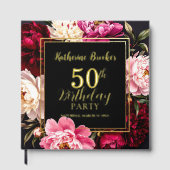 Elegant Burgundy and Blush Peony Floral Birthday ゲストブック (正面)