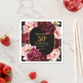 Elegant Burgundy and Blush Peony Floral Birthday スタンダードカクテルナプキン (インサイチュ)