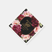 Elegant Burgundy and Blush Peony Floral Birthday スタンダードカクテルナプキン (角)