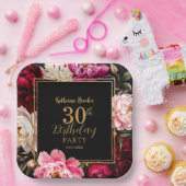 Elegant Burgundy and Blush Peony Floral Birthday ペーパープレート (パーティー)