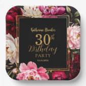 Elegant Burgundy and Blush Peony Floral Birthday ペーパープレート (正面)
