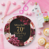 Elegant Burgundy and Blush Peony Floral Birthday ペーパープレート (パーティー)