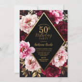 Elegant Burgundy and Blush Peony Floral Birthday 招待状 (正面)