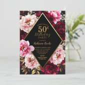 Elegant Burgundy and Blush Peony Floral Birthday 招待状 (スタンド正面)