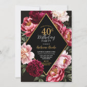 Elegant Burgundy and Blush Peony Floral Birthday 招待状 (正面)