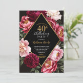 Elegant Burgundy and Blush Peony Floral Birthday 招待状 (スタンド正面)