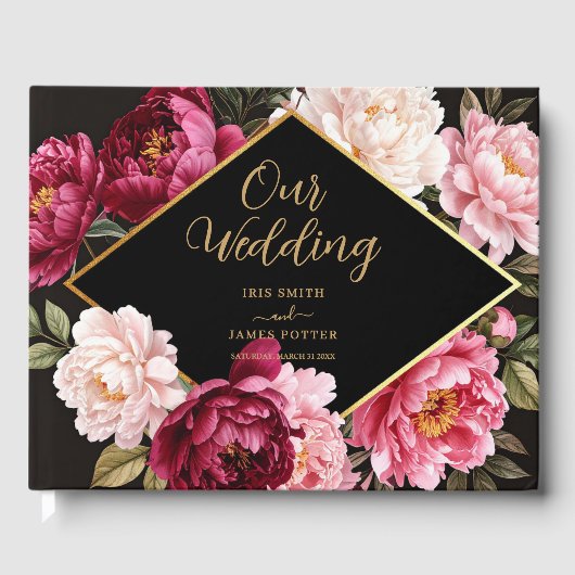 Elegant Burgundy and Blush Peony Floral Wedding ゲストブック (正面)