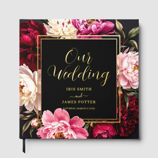 Elegant Burgundy and Blush Peony Floral Wedding ゲストブック (正面)