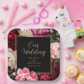 Elegant Burgundy and Blush Peony Floral Wedding ペーパープレート (パーティー)