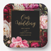 Elegant Burgundy and Blush Peony Floral Wedding ペーパープレート (正面)