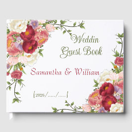 Elegant Burgundy and Crimson Blush Floral Wedding  ゲストブック