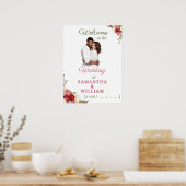 Elegant Burgundy and Crimson Blush Floral Wedding  ポスター (キッチン)