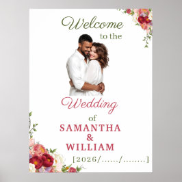 Elegant Burgundy and Crimson Blush Floral Wedding  ポスター