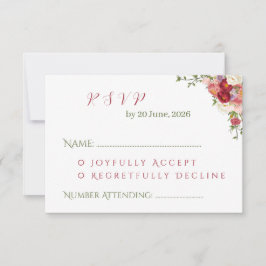 Elegant Burgundy and Crimson Blush Floral Wedding  出欠カード