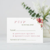 Elegant Burgundy and Crimson Blush Floral Wedding  出欠カード (スタンド正面)