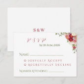 Elegant Burgundy and Crimson Blush Floral Wedding  出欠カード (正面/裏面)