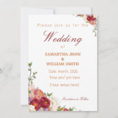Elegant Burgundy and Crimson Blush Floral Wedding 招待状 (正面)