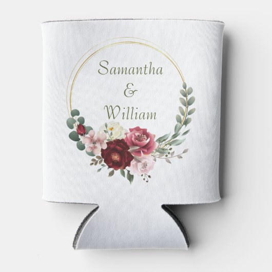 Elegant Burgundy and Crimson Blush Floral Wedding  缶クーラー (正面)