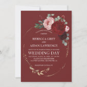 Elegant Burgundy and Gold Floral Photo Overlay 招待状 (正面)