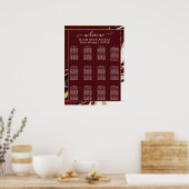 Elegant Burgundy and Gold Marble Wedding ポスター (キッチン)